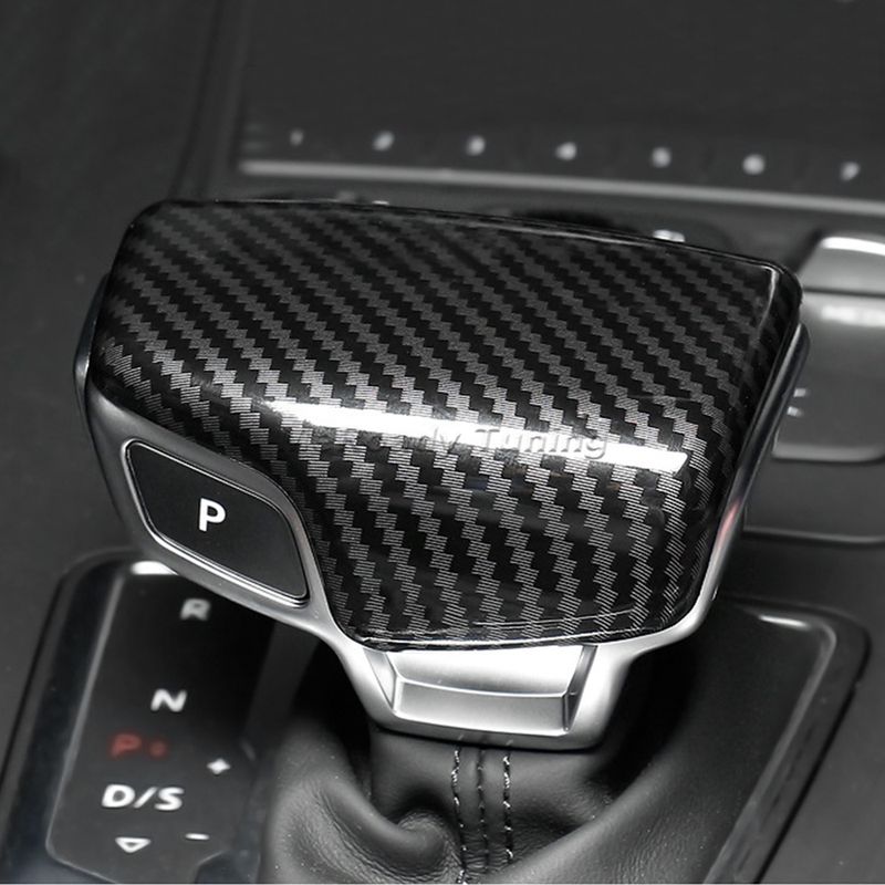 LHD Carbon Fiber Shift Knob Cover auto leather shifter cap for Audi A4 B9 A5 S5 Q5 fy Q7 RS4 RS5 2018 2019 2020 Interior_voghion.com