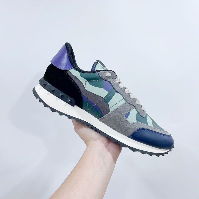 Neue Stil V Marke Camouflage Sneakers Für Männer Hohe Version Mit Nieten Dicke Sohle Echtes Leder Mode Lässig Lace-up_voghion.com