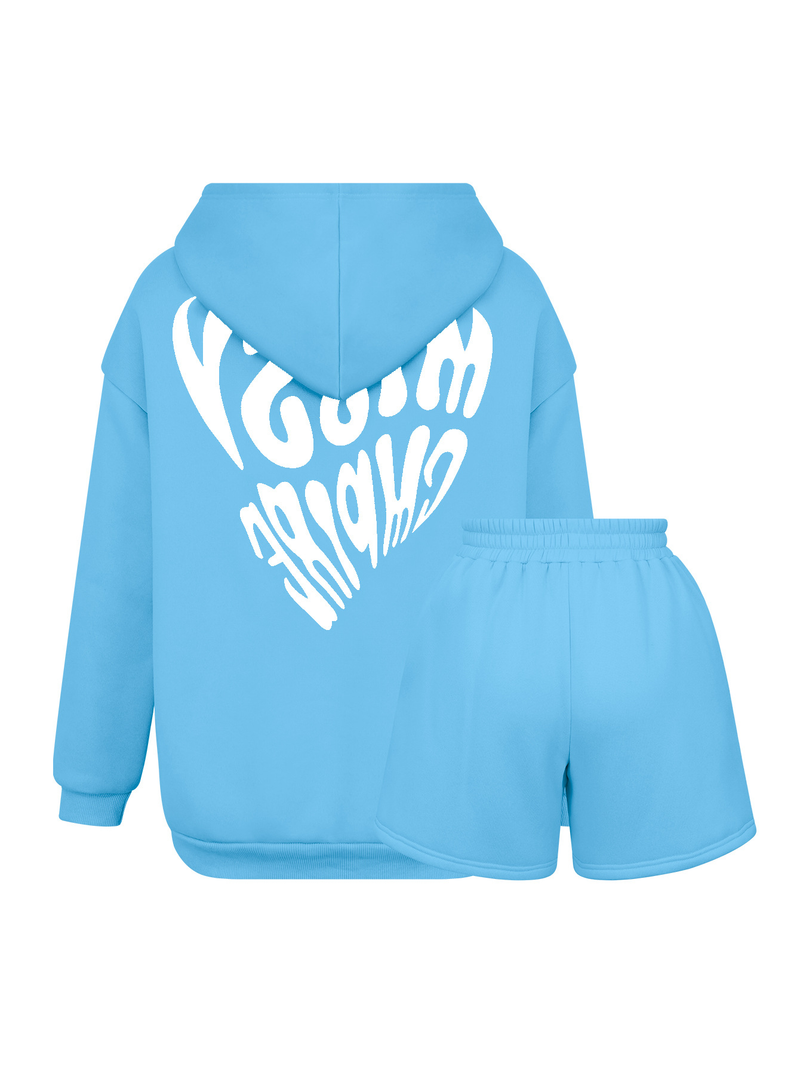 Damenbekleidung neuer Sweatshirt-Shorts-Anzug modischer Sport-LOGO Langarmpullover mit Kapuze Sweatshirt zweiteilig_voghion.com
