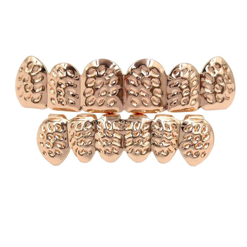 Hot Selling Hip Hop Braces Gold Plated Carved Pattern Gold Braces Halloween Teeth Grill Props_voghion.com