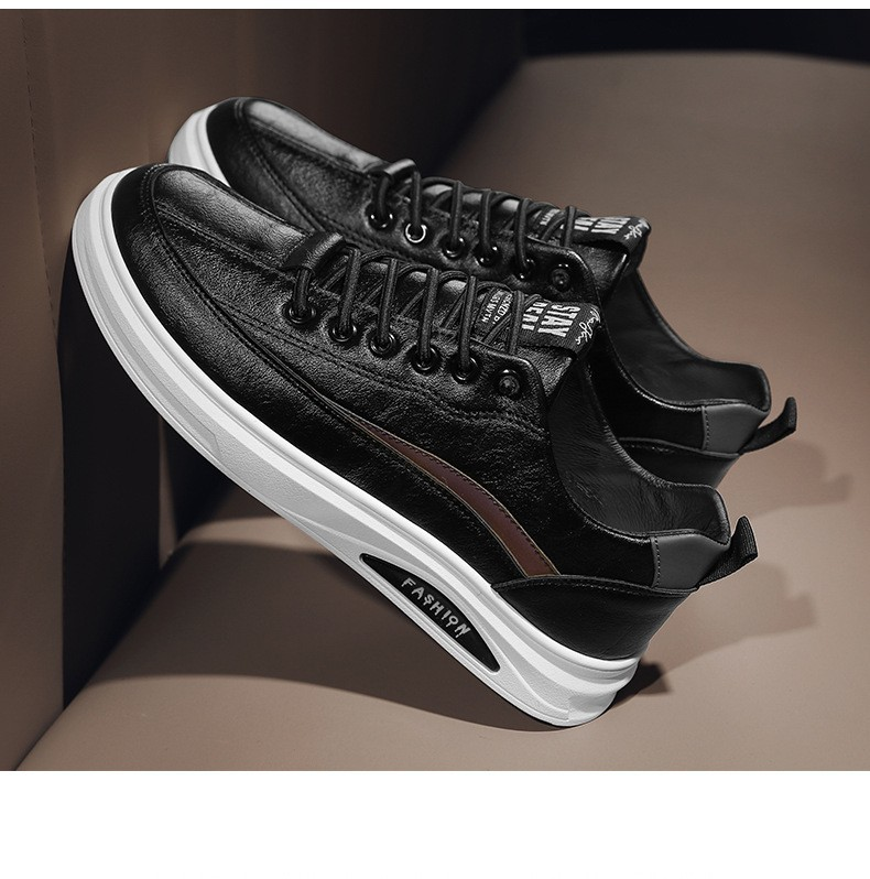 2023 L-cut Trendy White Shoes Men's Casual Leather Shoes Flat Bottom Fashion all-match trendy shoes spring and autumn new men's shoes_voghion.com