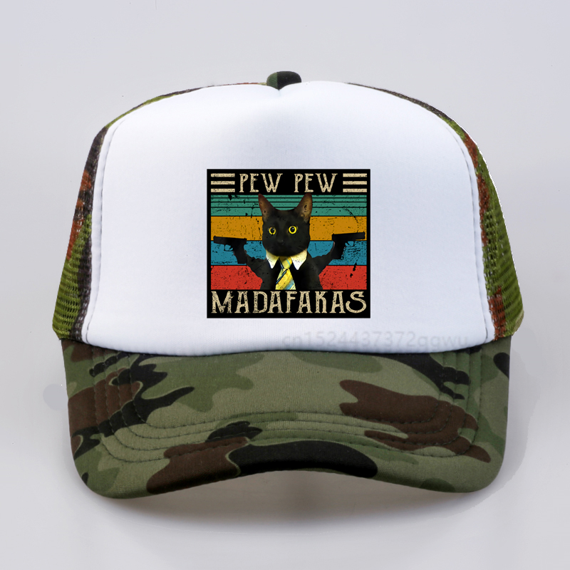 Pew Pew Madafakas Print Baseball cap Women Summer Breathable mesh sunhat Graphic Double Gun Cat Funny men snapback hats_voghion.com