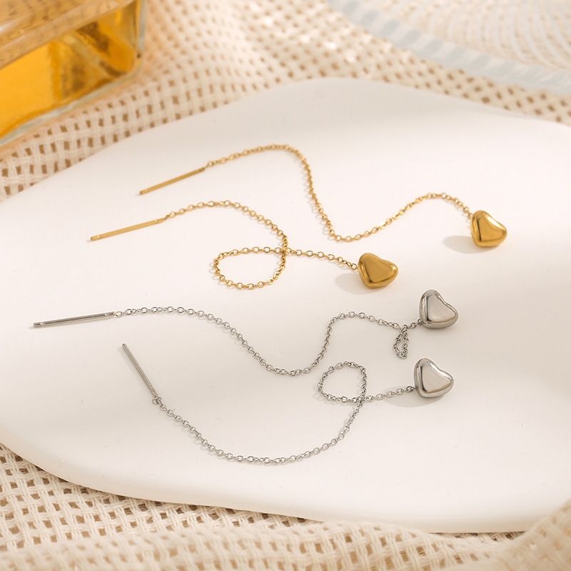 Long Peach Heart Earrings - Titanium Steel Trendy Face-Slimming Earrings_voghion.com