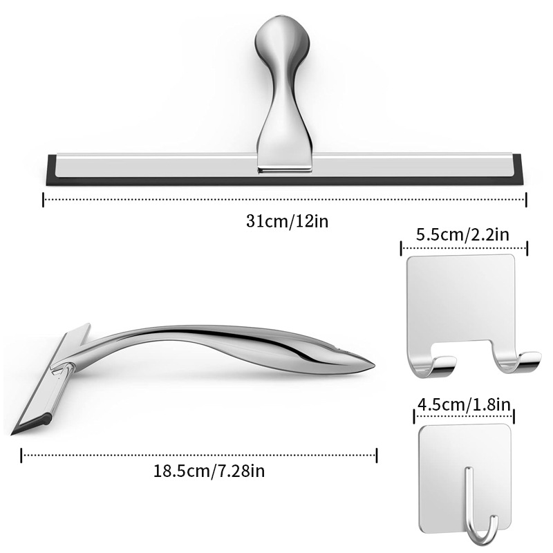 Multifunctionele reinigingswisser (zilver 12") met vierkante haak voor het eenvoudig reinigen van badkamerdouchedeuren, muren, keukens, spiegels en autoglas_voghion.com
