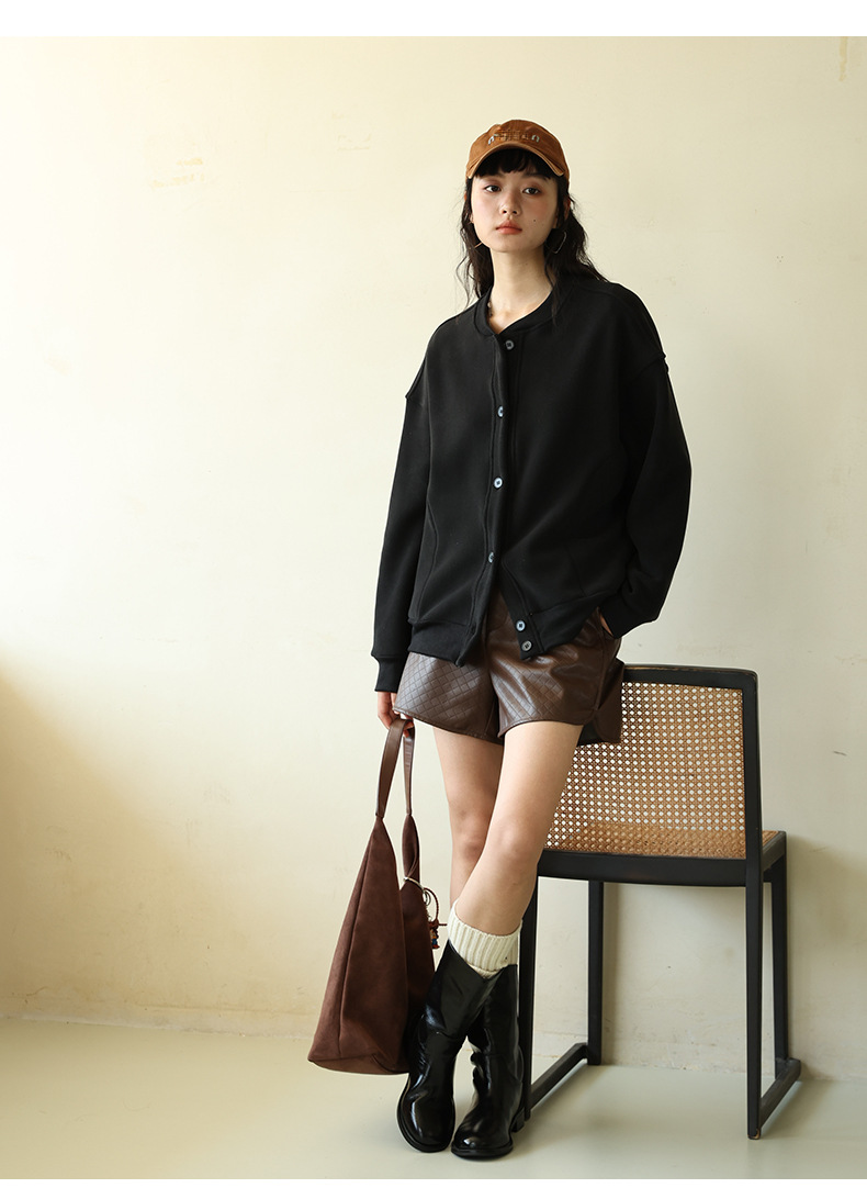 Autumn Winter Solid Color Fleece Button Cardigan Women Korean Style Warm Long Sleeve Top Versatile Slim Fit Casual_voghion.com
