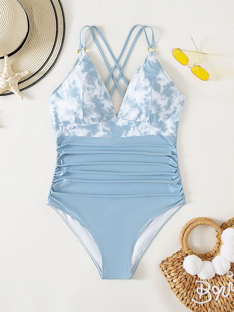 Maillot de bain une pièce imprimé, grande taille, sexy, décolleté en V profond, taille haute, dos nu, printemps chaud_voghion.com