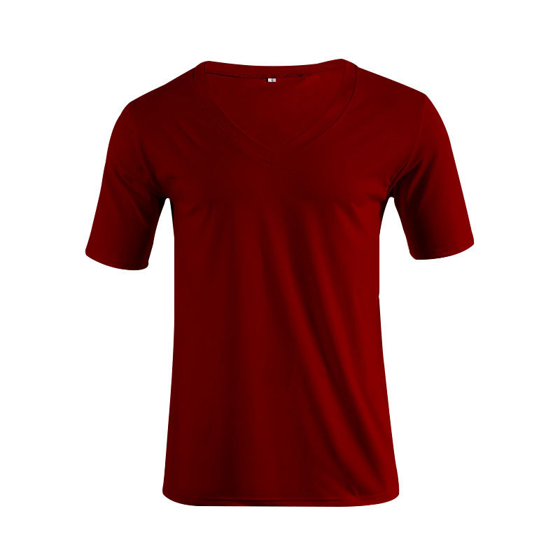 Men's v-neck solid color plus size casual short-sleeved t-shirt_voghion.com