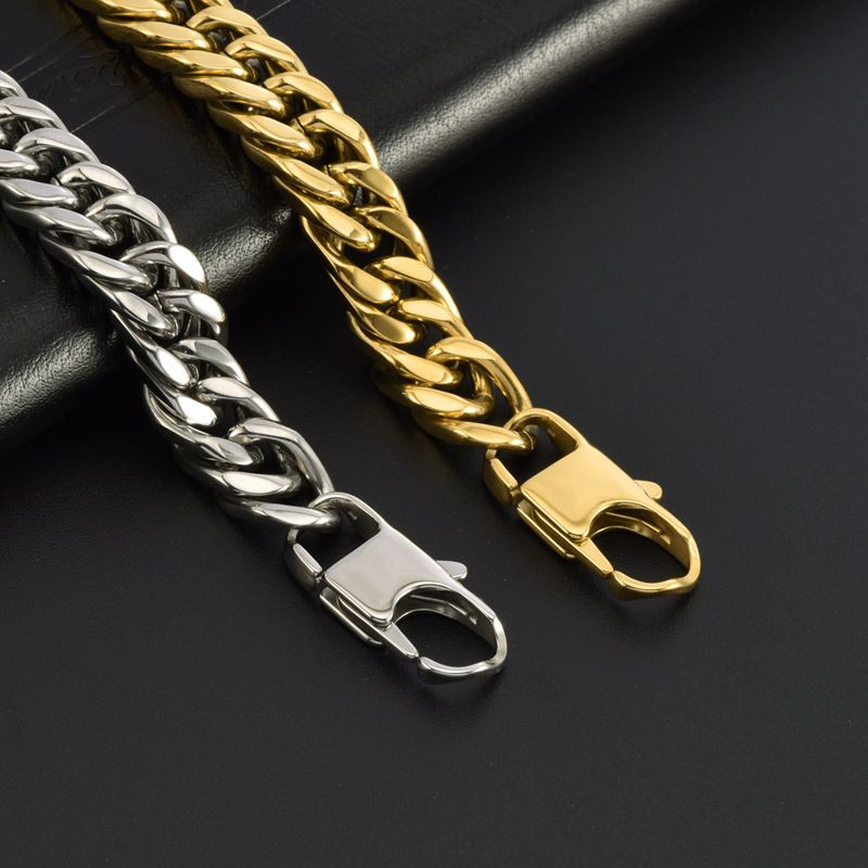 Bracciale cubano lucido a quattro lati con doppia trama in acciaio al titanio, personalità hip-hop, moda, semplice, gioiello da uomo_voghion.com