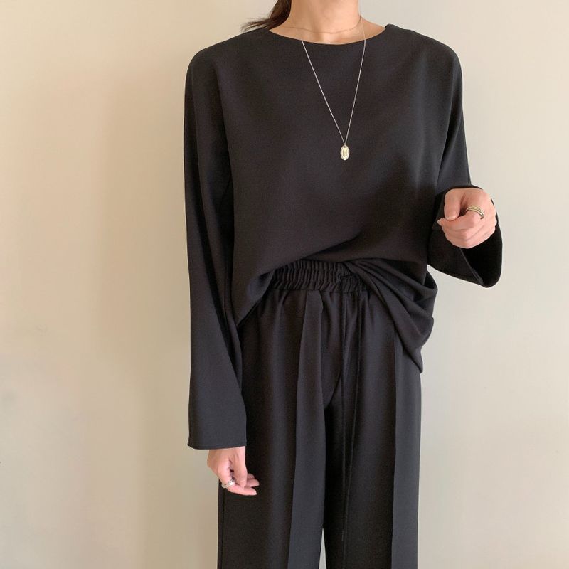 Damenbekleidung Frühfrühling Lazy Loose Sweater Hohe Taille Cover Meat Lässiger Hosenanzug mit weitem Bein für Damen_voghion.com