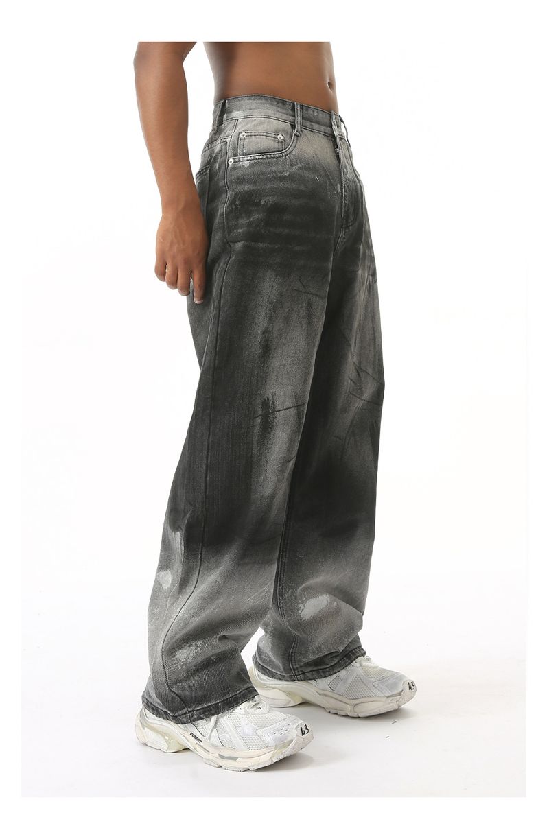 EF JEANS | 2024 New Product, High Street Tide Black And Gray Gradual Change Personality Micro-straightforward Washed Jeans Trousers_voghion.com