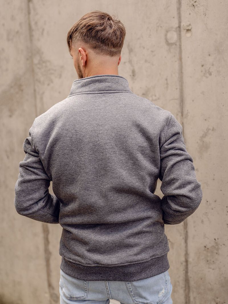 Giacca casual da uomo in pile con cerniera completa e collo alto, con tasche laterali - Pullover leggero e caldo per autunno e inverno (nero, grigio chiaro)_voghion.com