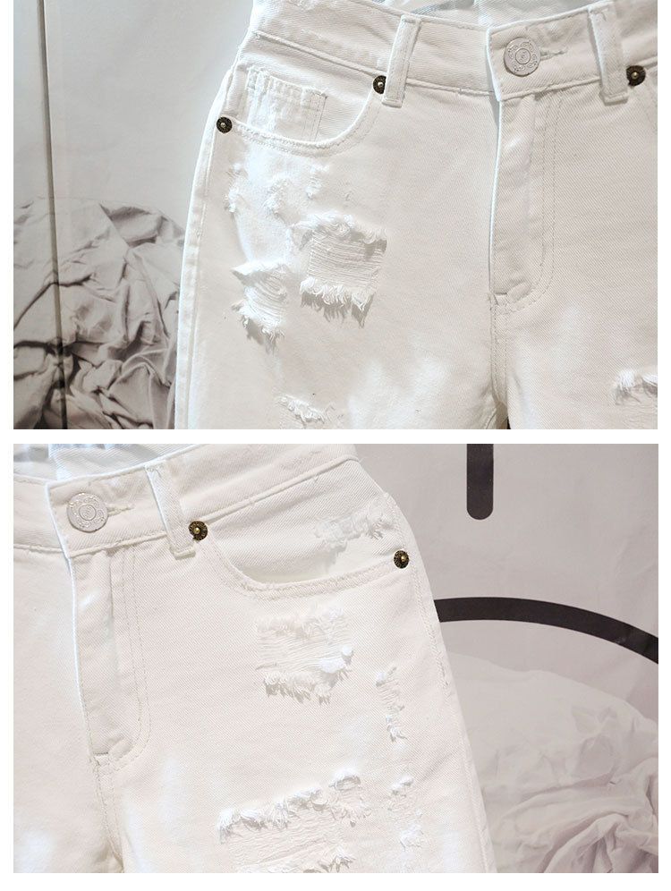 Pantaloni scurți pentru bărbați, pantaloni scurți rupți, pantaloni scurți casual albi din denim, lejer, drepți, pentru exterior_voghion.com