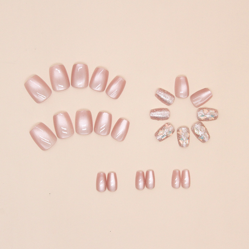 Cat's Eye Wearing Removable Full Diamond Patch Small Short Ladder Ballet Nail Chasing Fake Nails 24 Pieces_voghion.com