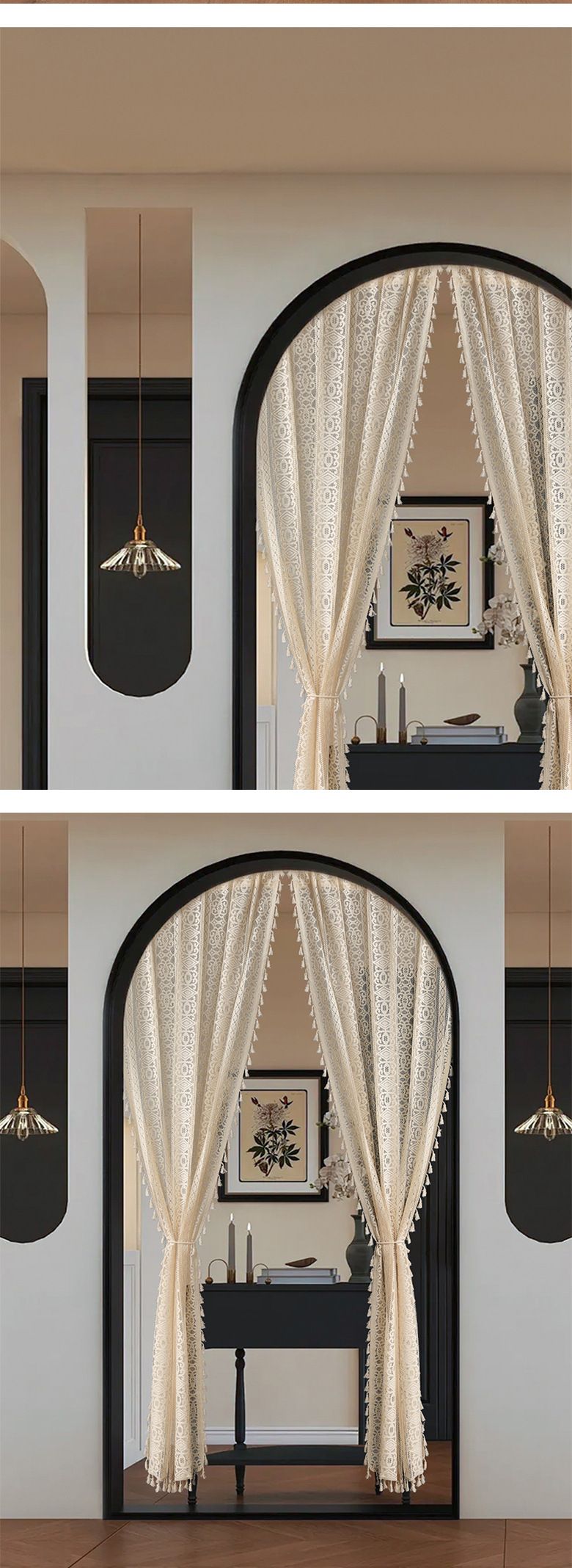 Tenda per porta in poliestere bohémien, senza foratura, in pizzo, con motivo geometrico, per soggiorno e camera da letto, divisorio vintage._voghion.com