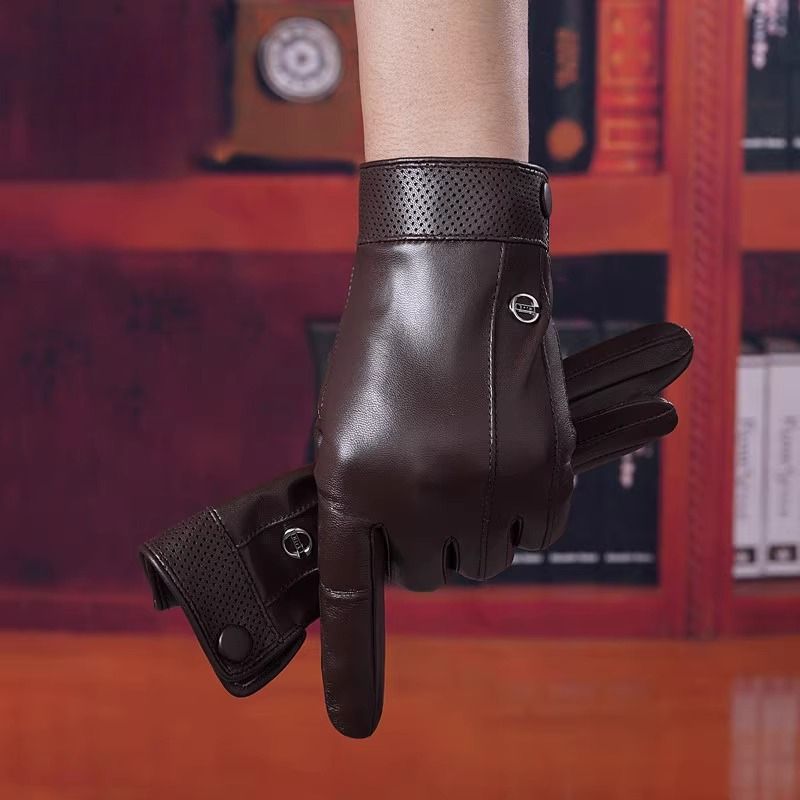 Guanti in pelle importati per equitazione all'aperto in inverno, guida con le mani strette, guanti sottili in pelle di pecora per uomo, touchscreen spesso per tenere al caldo_voghion.com