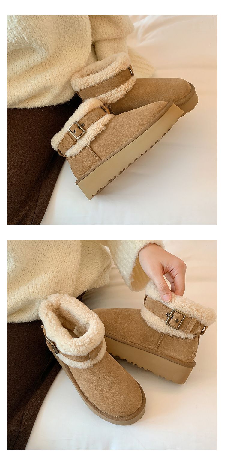 Botas de neve femininas ShoeGlobe Sheii Su Yinyin First Muse, cano curto, de lã e com sola grossa e quente._voghion.com