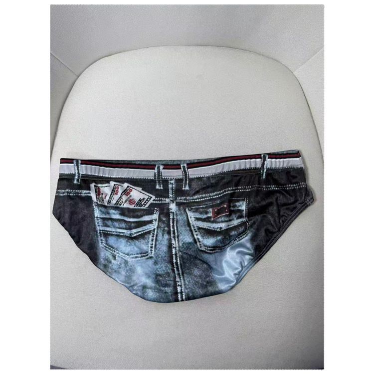 LuvBox Wholesale Inner Cool Herren-Badeslips aus Eisseide mit niedrigem Bund und formender Wirkung, Denim-Print_voghion.com
