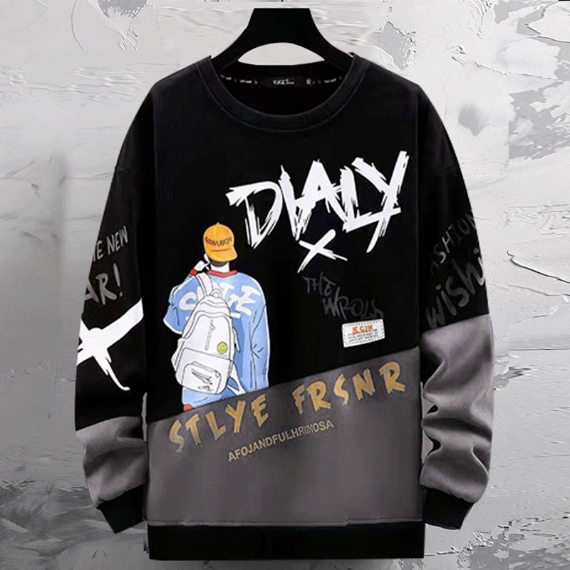 Men's hoodie, spring and autumn new couple outfit, long sleeved color contrast t-s, loose oversized cartoon bottom_voghion.com