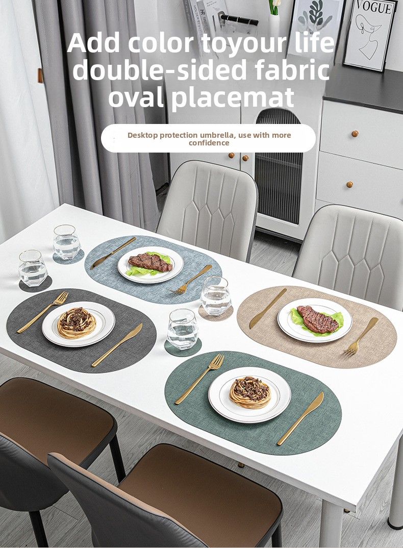 Japanese Style Oval Cloth Pattern Placemat Leather Dining Table Waterproof Stain Heat Resistant Hotel Home Tableware Mat_voghion.com
