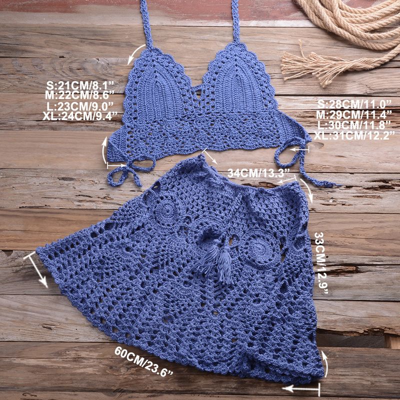 Vêtements pour femmes Crochet à la main Bikini Enveloppe de poitrine avec jupe plissée creuse sexy All Match Maillot de bain fendu_voghion.com