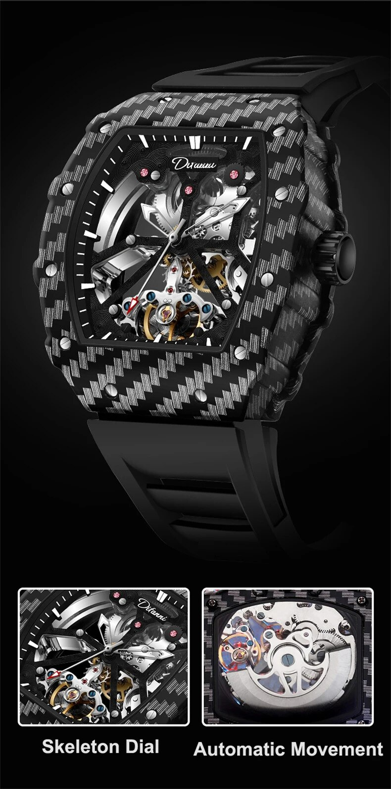 Männer Skelett Automatik Mechanische Tourbillon Skelett Vintage Tonneau Zifferblatt Herren es Top Luxus_voghion.com