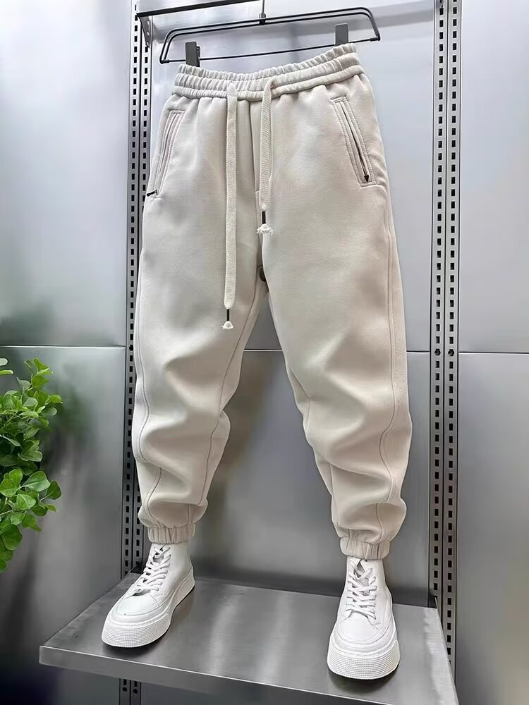 Korean version of the new simple leg-locking sports pants for men autumn and winter 2023 thickened casual pants youth solid color harem pants_voghion.com