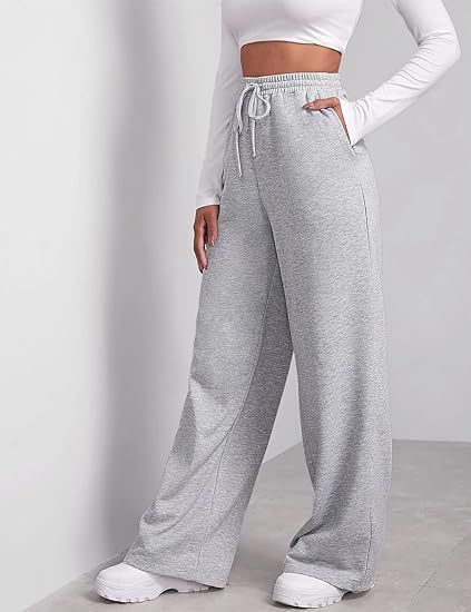 Pantaloni da jogging casual da donna, a vita alta, a gamba larga, con coulisse elastica, comodi pantaloni da salotto per l'uso quotidiano_voghion.com