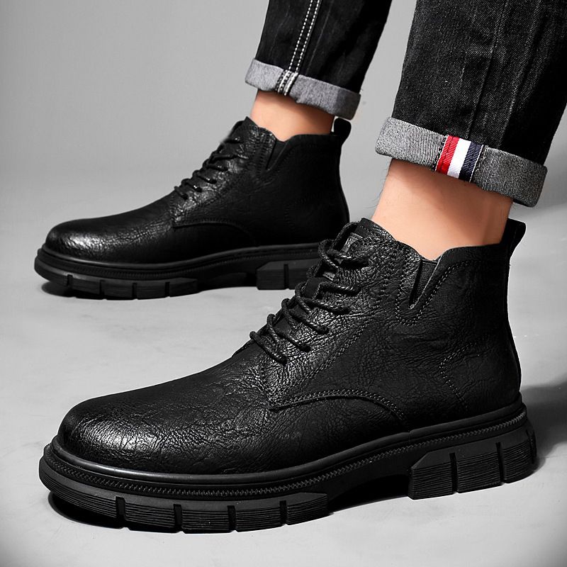 High-Top-Retro-Martin-Stiefel mit dicker Sohle, wasserdichte kurze Stiefel, Outdoor-Werkzeugstiefel, erhöhte Herrenschuhe_voghion.com