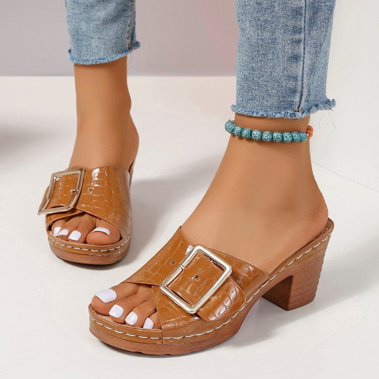 Sandalias Muller de tacón alto con tiras metálicas para mujer, primavera de 2025, talla grande_voghion.com