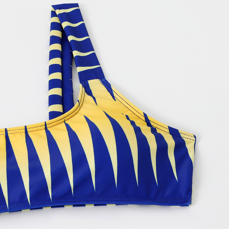 Women's long printed top split triangle bikini swimsuit_voghion.com