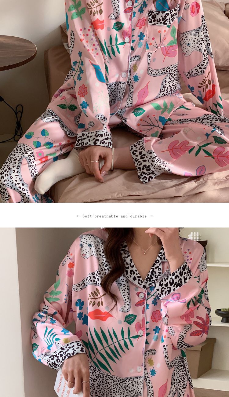 Nuovi pantaloni a maniche lunghe in seta ghiacciata da donna, leggeri e di lusso, con stampa leopardata, comodi pigiami in due pezzi_voghion.com
