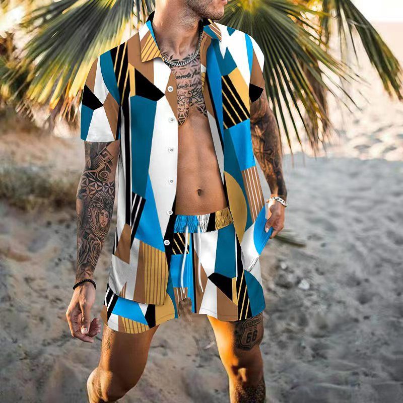 2024 sommer männer Hemd Casual Lose kurzarm Shorts Strand Set_voghion.com