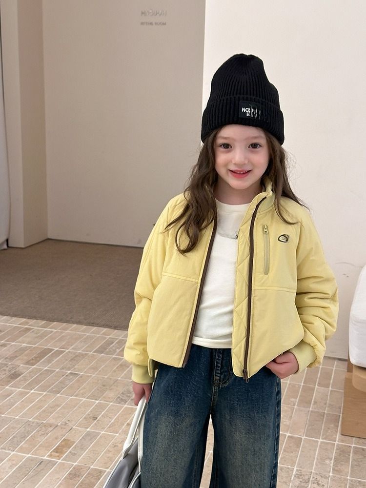 Kinder-Baumwollkleidung Mädchen Warme Winddichte Kurze Stehkragenjacke mit Baumwollfutter_voghion.com