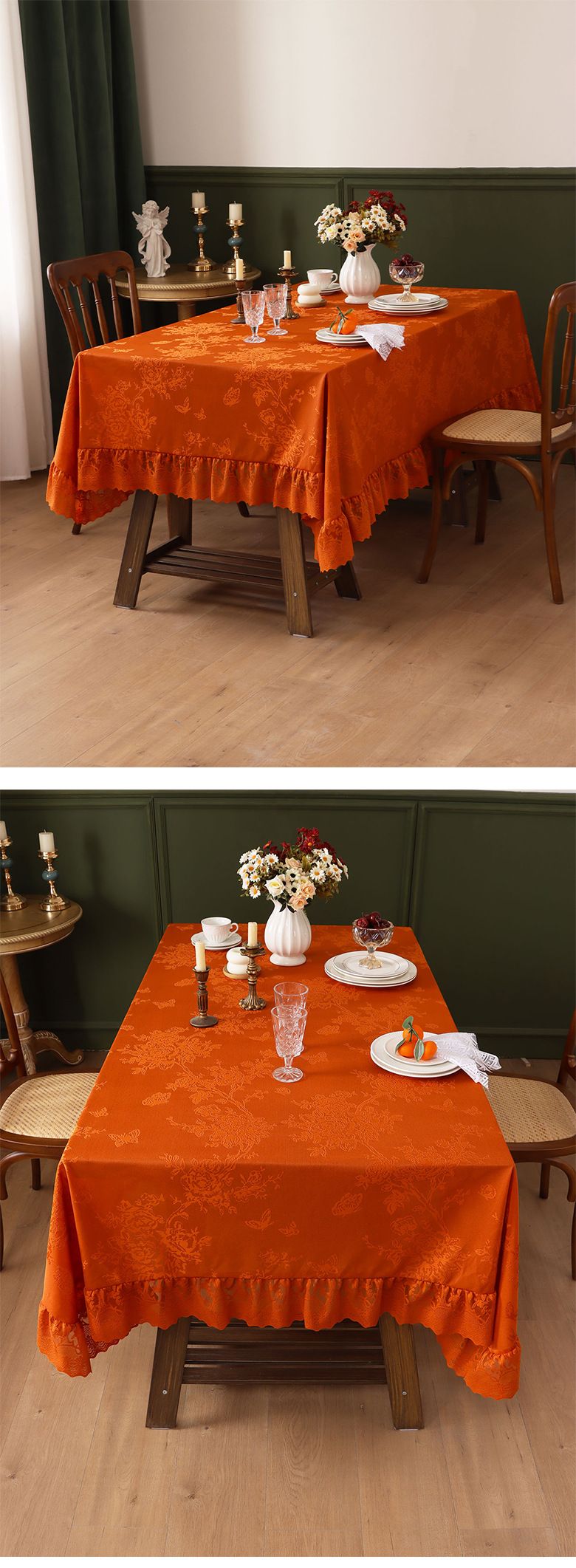 Hochwertige Tischdecke aus Polyester mit Spitzenbesatz – Verdickter Rüschensaum, öl-/rutschfest, mehrere Größen (140 x 100 bis 260 cm) für Bauernessen und Veranstaltungen_voghion.com