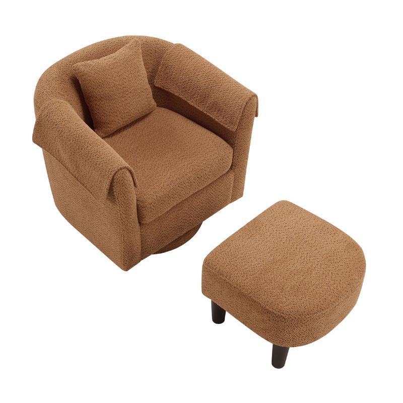 Swivel Accent Chair With Ottoman Set, Modern Chenille Barrel Armchair With Removable Back Pillow & 2 Armrest Covers For Living Room, Bedroom, Office, Yellow_voghion.com