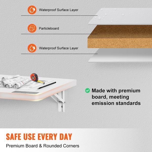 Wall Mounted Folding Table, 23.62' X 15.75' Wall Mount Drop Leaf Table, Floating Desk With Iron Bracket, Fold Down Desk For Small Spaces, Home Offi_voghion.com