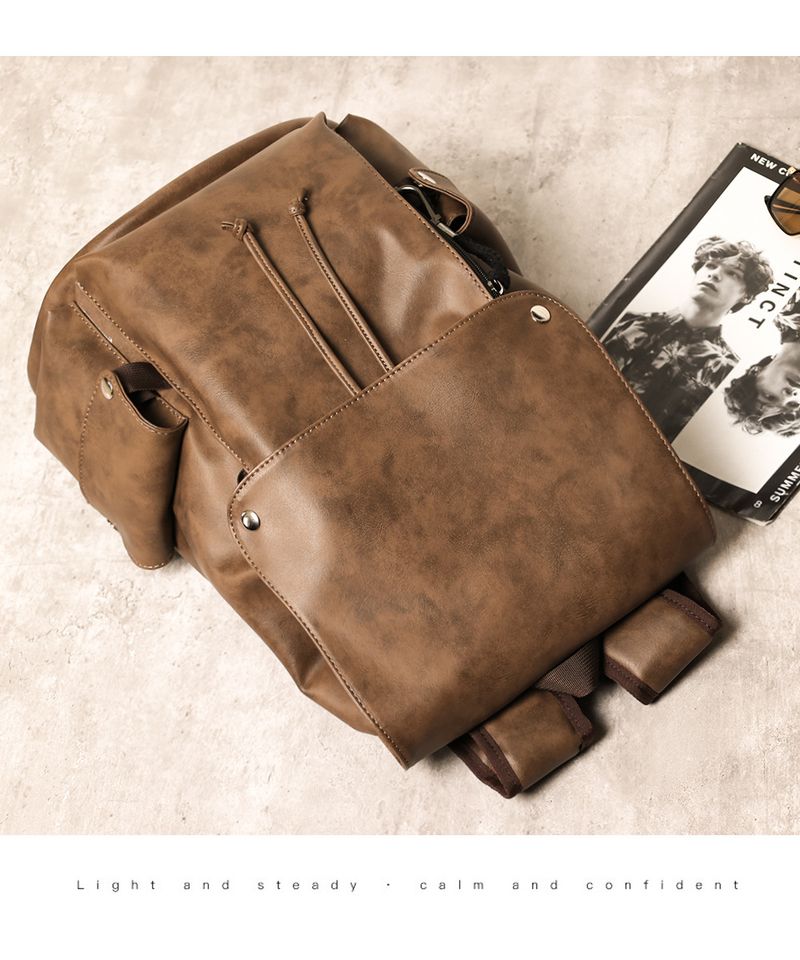 2025 Férfi Retro Vintage Hátizsák - 14"-os PU Bőr Laptoptáska, Vízálló, Lopásgátló Ingázós Hátizsák Sima Cipzárakkal, Barna_voghion.com