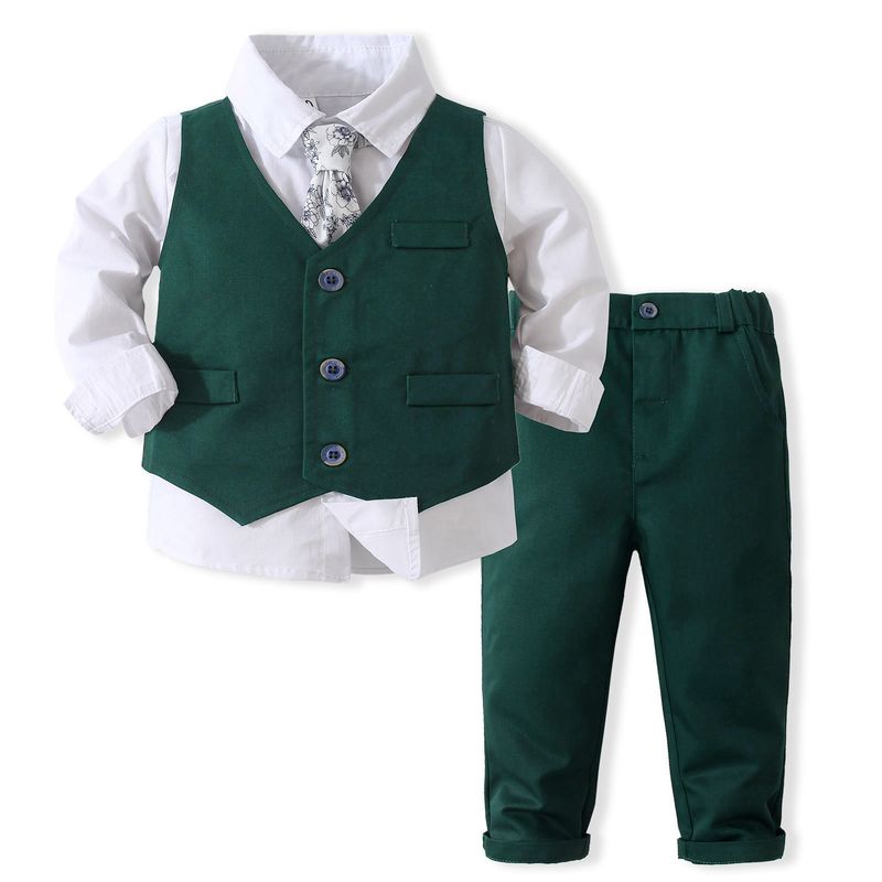 Abito da gentiluomo per bambini nuovi ragazzi Camicia stile britannico gilet in tinta unita pantaloni cravatta abito per bambini in quattro pezzi_voghion.com