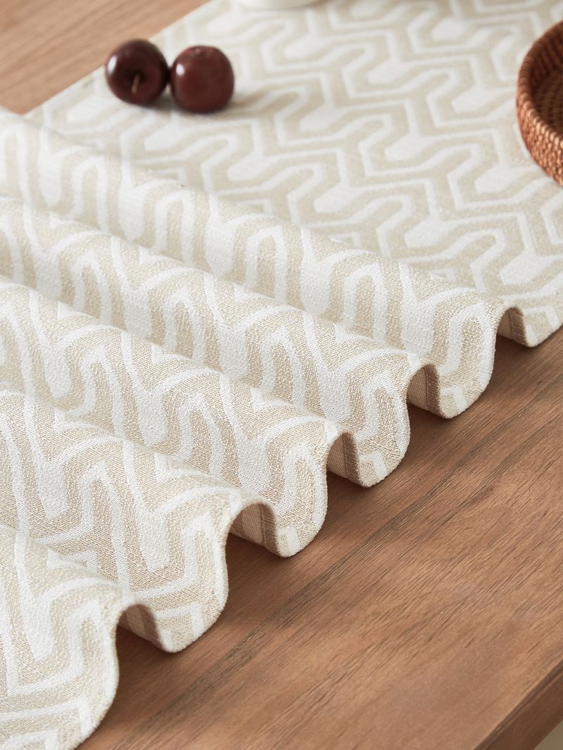 Couchtisch Kontrastmuster Garngefärbter Tischläufer Beige Wellenquaste Gewebte Tischdecke_voghion.com