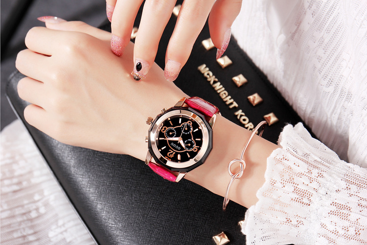 GUOU new style durable and light luxury six-pin trendy watch leather strap personalized fashionable large dial ladies watch_voghion.com