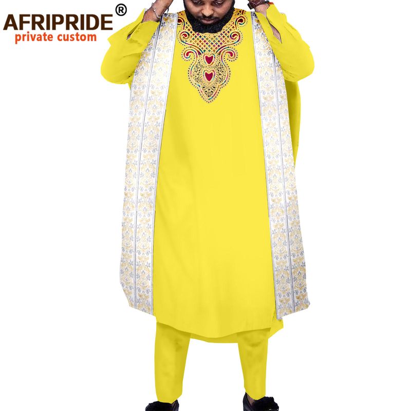 Herrenbekleidung Afrika Herren-L-Kleid, dreiteiliges Set, Mantel + Oberteil + Hose_voghion.com