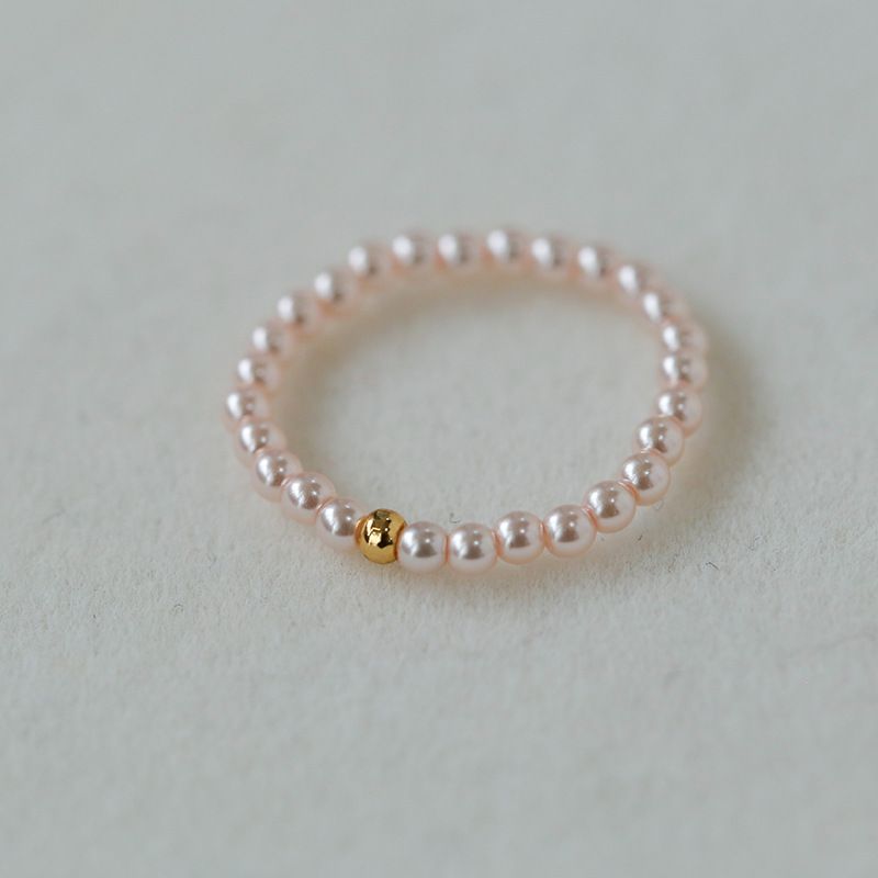 Anello impilabile con perle artificiali in oro bianco e grigio per donna, con piccole perle di riso dorato_voghion.com