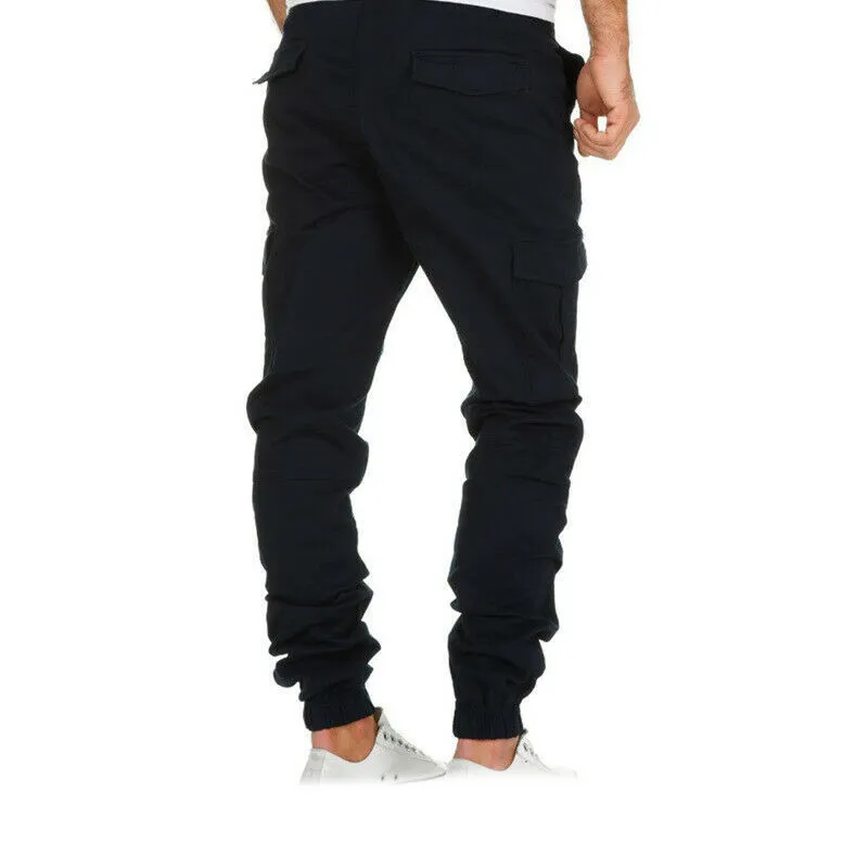 Calças de trabalho chino com cintura elástica masculinas estilo casual calças cargo joggers calças bottoms reino unido_voghion.com