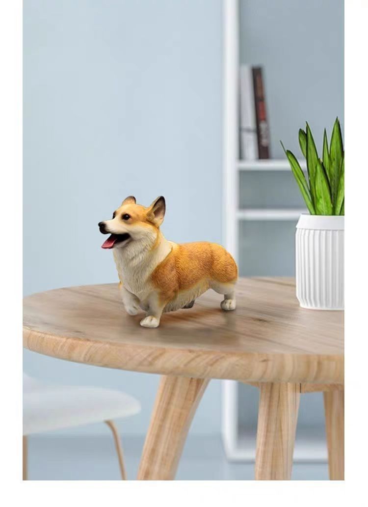 Realistische Corgi-Welpenfigur, niedliche Hunde-Gedenkskulptur, Balkon, Garten, Schreibtischdekoration, Kunstharz, Handwerk_voghion.com