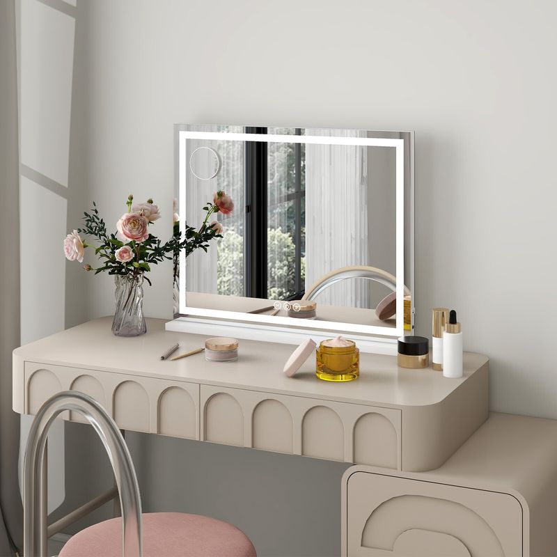 Hollywood Large Makeup Mirror 58*46cm Vanity Mirror Dimmable LED 3 Color Light_voghion.com