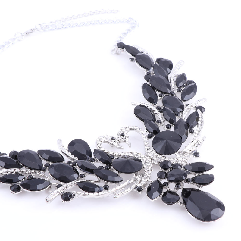 Moda Cristal Duplo Cisne Cor Prata Pingente Feminino Festa Casamento Baile Colar Brinco Conjuntos de Acessórios_voghion.com