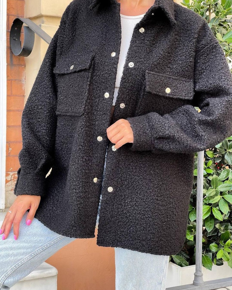 Abbigliamento da donna Camicia a maniche lunghe con risvolto ampio casual in lana nuova_voghion.com