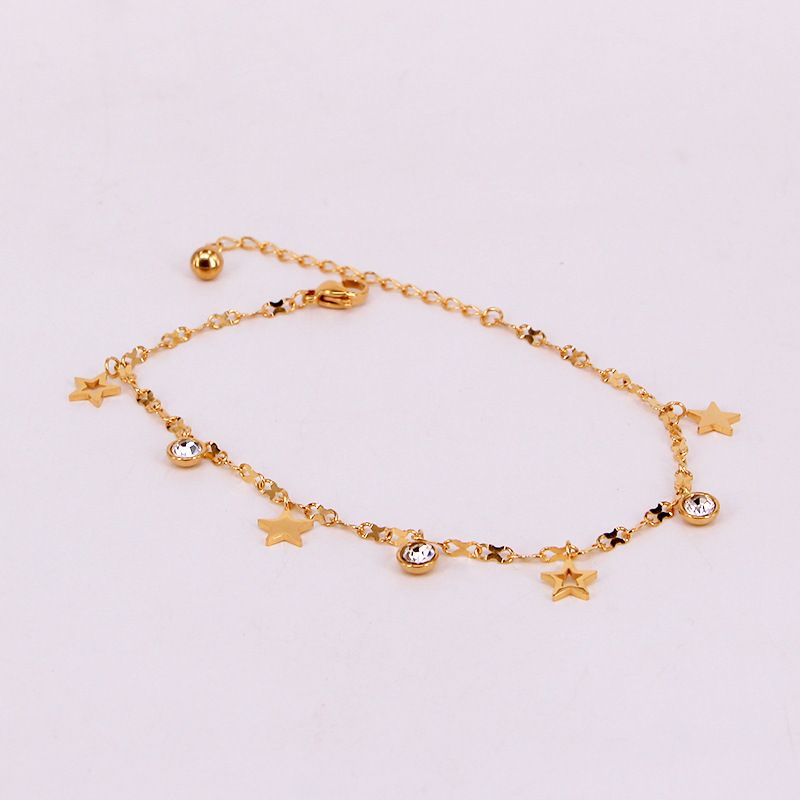 O1-405 Korean Version 8-Character Chain Multi-Hollow Solid Five-Pointed Stone Holder Rose Anklet For Women Star Color_voghion.com