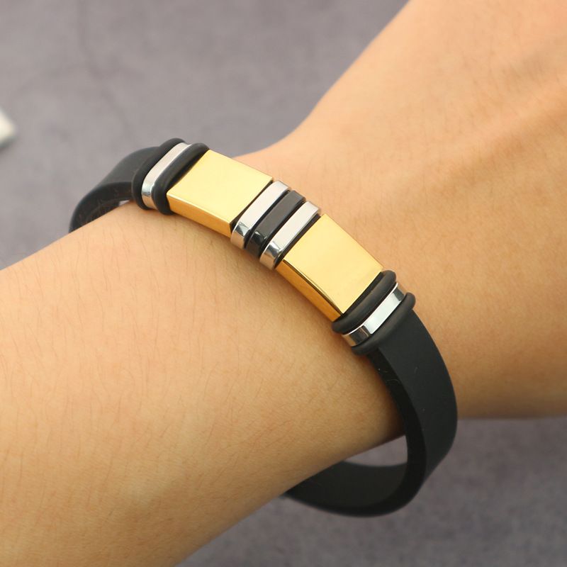 Bracciale da uomo in acciaio al titanio con incisione liscia e semplice, stile hip-hop, in silicone e acciaio inossidabile, alla moda_voghion.com