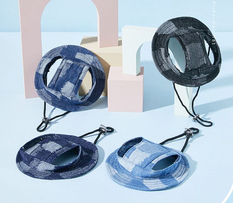 Gorro de béisbol deportivo con visera para cachorros y mascotas, de mezclilla, redondo, con orificios para las orejas, para perros pequeños, medianos y grandes_voghion.com